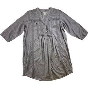 Artisan Ny Embroidered Tunic Top Gray Long Sleeve XL 100% Cotton Boho Hippie